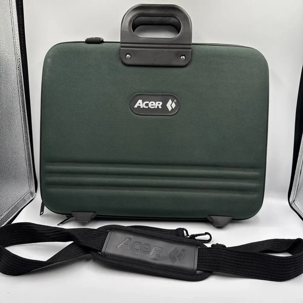 Vintage Acer Laptop Briefcase Bag Dark Green Hard Shell Carrying Case w/ Strap